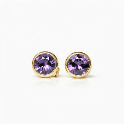 alexandrite birthstone stud earrings in yellow gold finish — front view