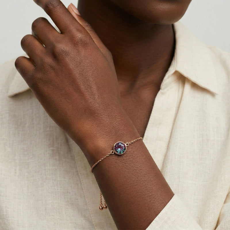 alexandrite birthstone bracelet in rose gold finish — model view