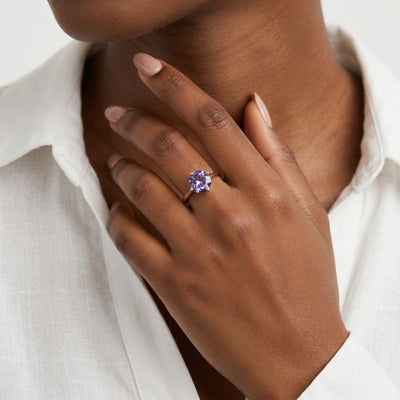 alexandrite birthstone ring in rose gold finish — model view
