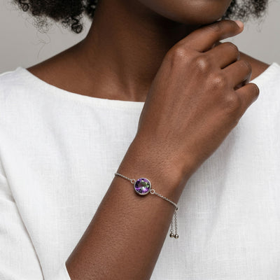alexandrite birthstone bracelet in white gold finish — model view