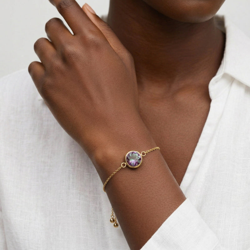 alexandrite birthstone bracelet in yellow gold finish — model view