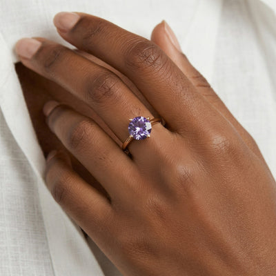 alexandrite birthstone ring in yellow gold finish — model view