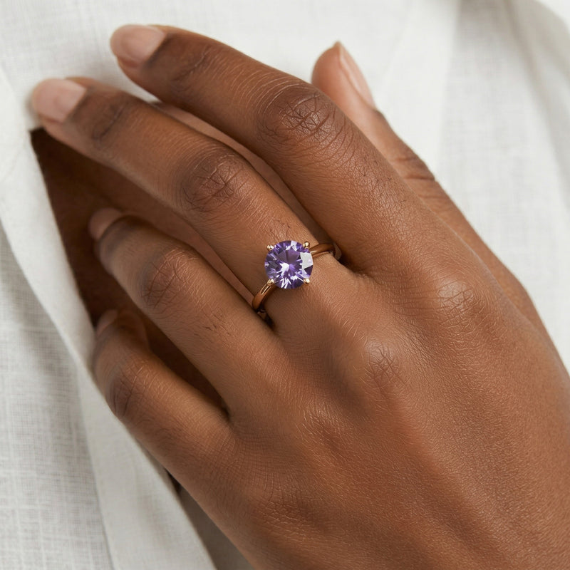 alexandrite birthstone ring in yellow gold finish — model view
