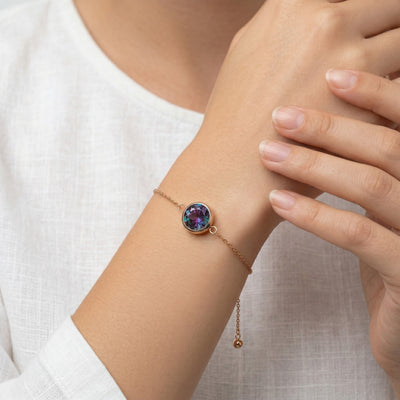 alexandrite birthstone bracelet in rose gold finish — model view