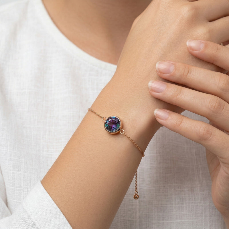 alexandrite birthstone bracelet in rose gold finish — model view