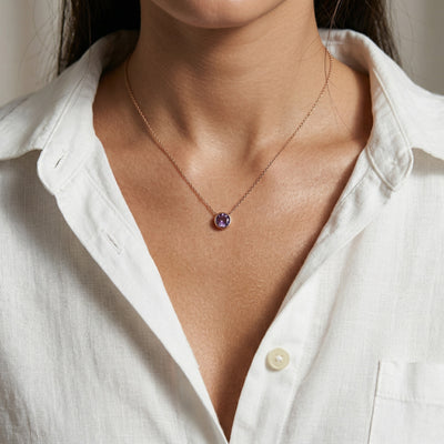 alexandrite birthstone necklace in rose gold finish — model view