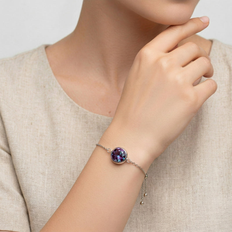 alexandrite birthstone bracelet in white gold finish — model view