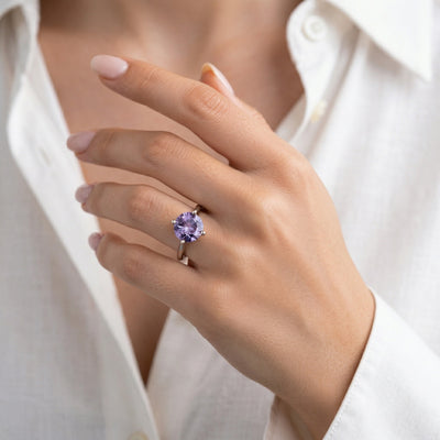 alexandrite birthstone ring in white gold finish — model view