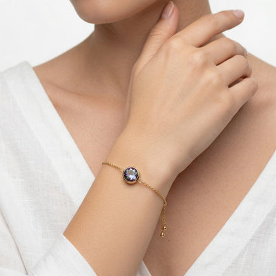 alexandrite birthstone bracelet in yellow gold finish — model view