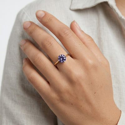 alexandrite birthstone ring in yellow gold finish — model view