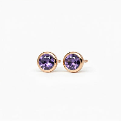 alexandrite birthstone stud earrings in rose gold finish — side view