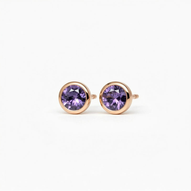 alexandrite birthstone stud earrings in rose gold finish — side view