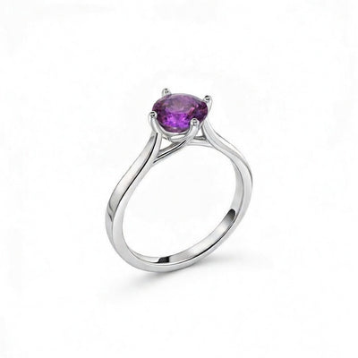 alexandrite birthstone ring in white gold finish — side view