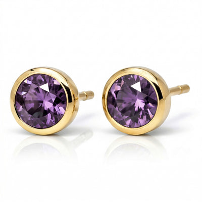 alexandrite birthstone stud earrings in yellow gold finish — side view