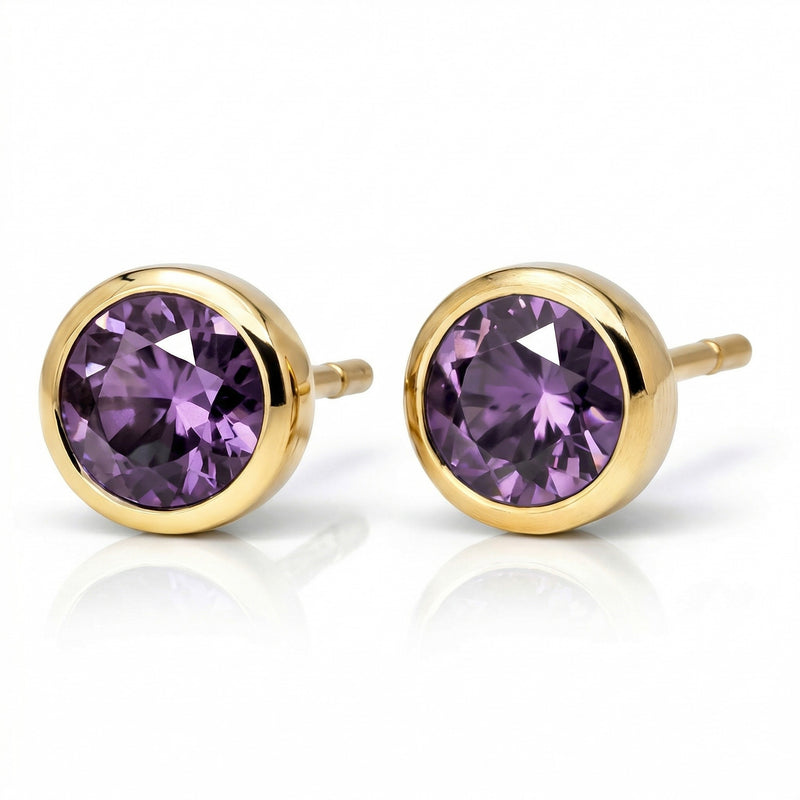 alexandrite birthstone stud earrings in yellow gold finish — side view