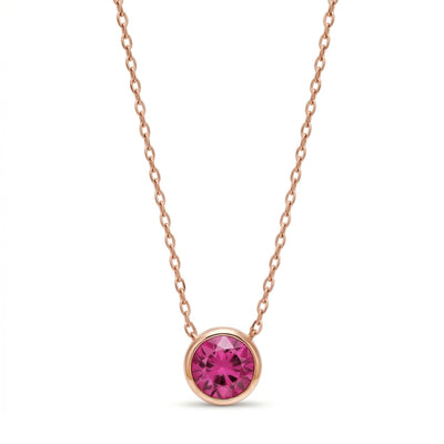 ruby birthstone necklace in rose gold finish — front view