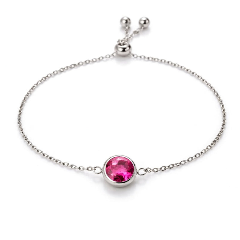 ruby birthstone bracelet in white gold finish — front view