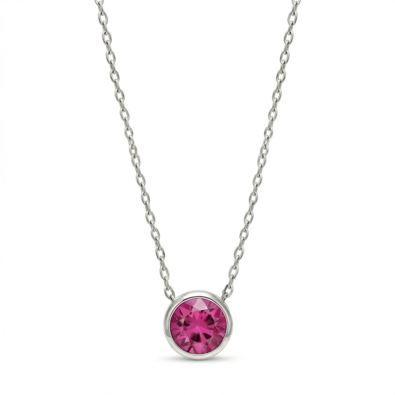 ruby birthstone necklace in white gold finish — front view