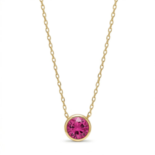 ruby birthstone necklace in yellow gold finish — front view
