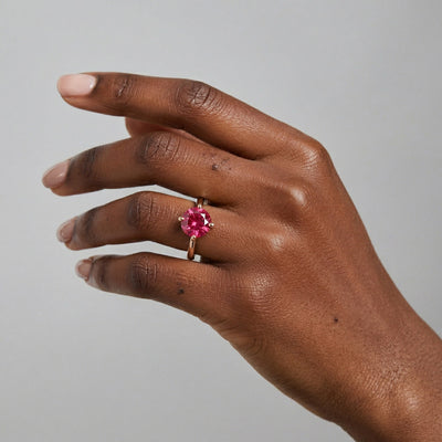 ruby birthstone ring in rose gold finish — model view