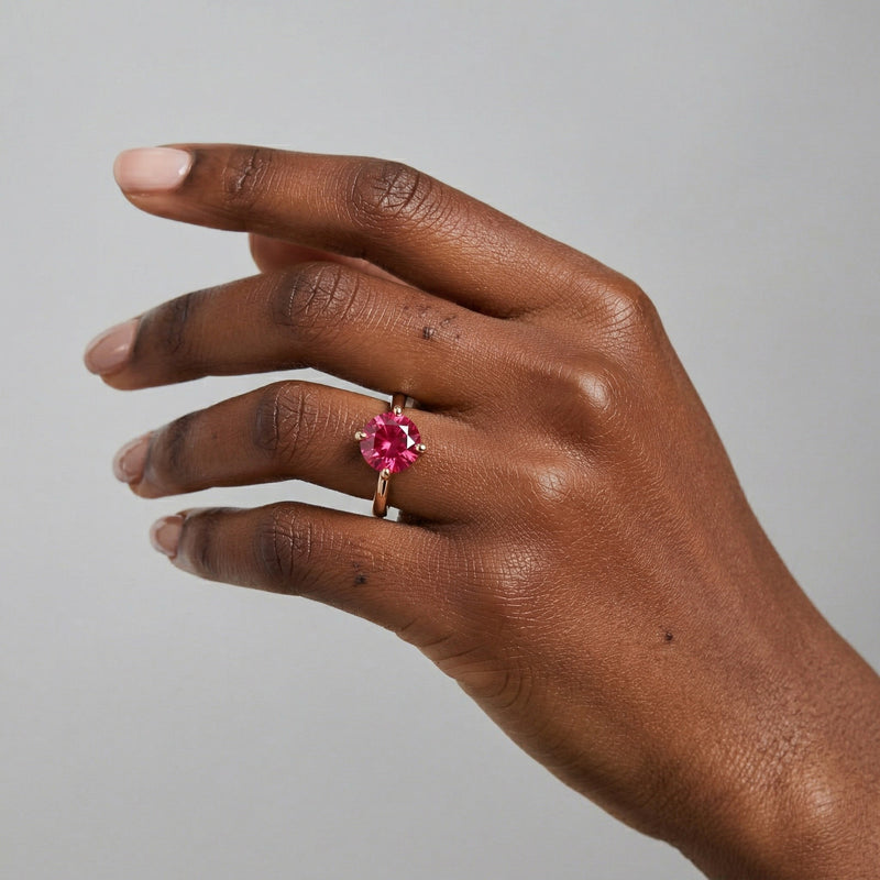 ruby birthstone ring in rose gold finish — model view