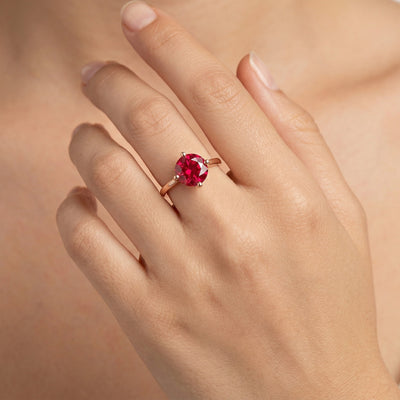 ruby birthstone ring in rose gold finish — model view