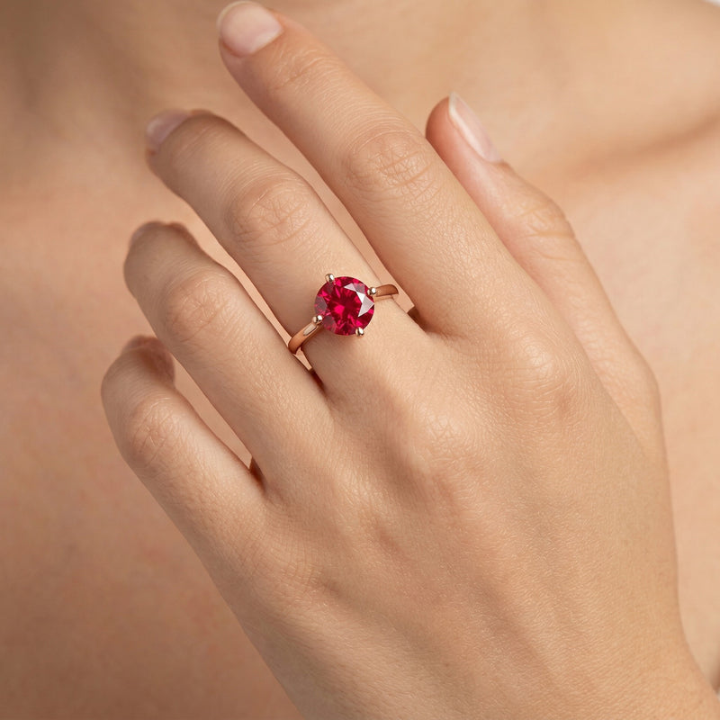 ruby birthstone ring in rose gold finish — model view