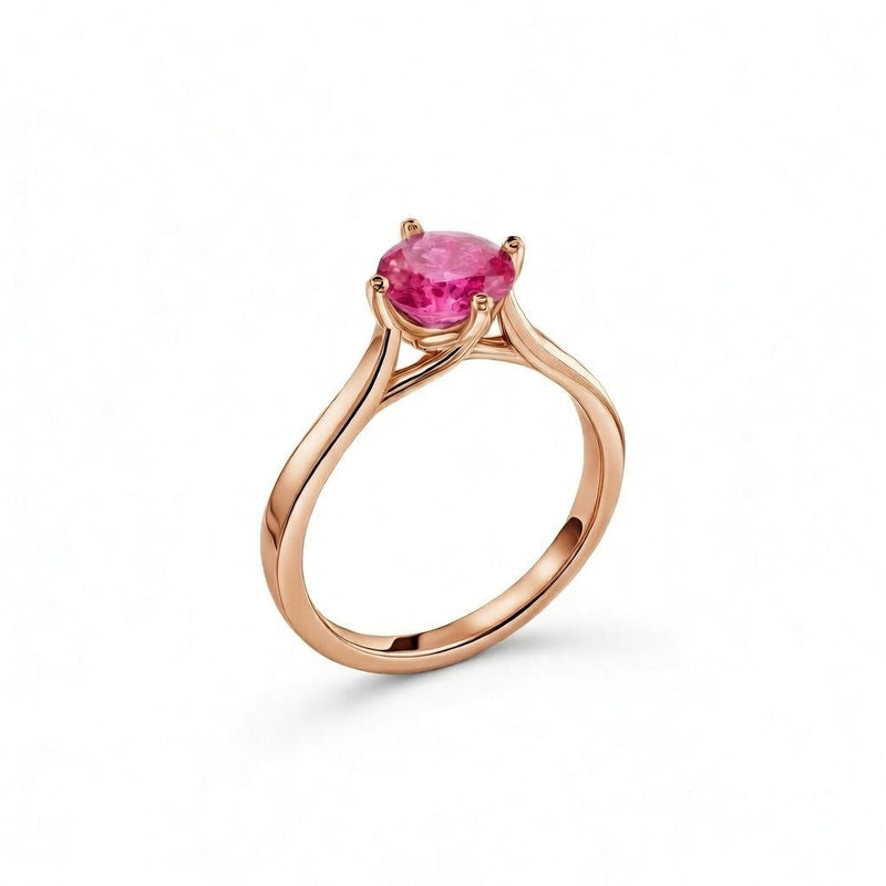 ruby birthstone ring in rose gold finish — side view