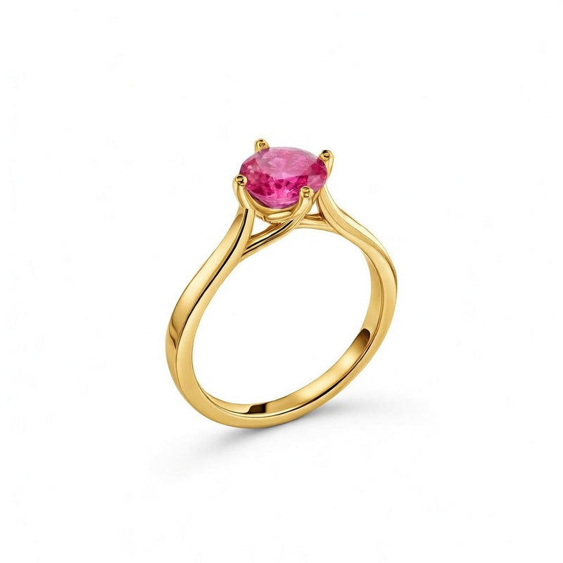 ruby birthstone ring in yellow gold finish — side view