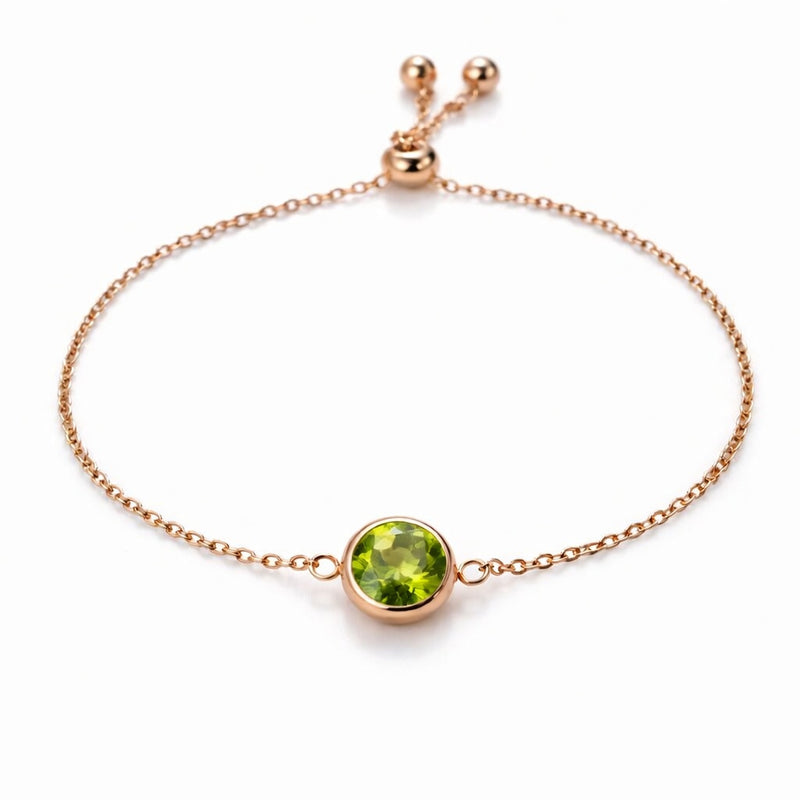 peridot birthstone bracelet in rose gold finish — front view