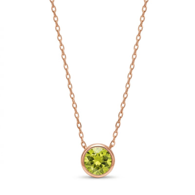 peridot birthstone necklace in rose gold finish — front view