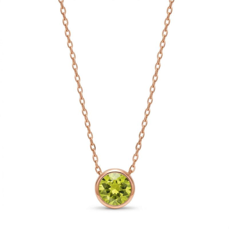 peridot birthstone necklace in rose gold finish — front view