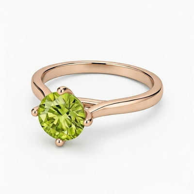peridot birthstone ring in rose gold finish — front view