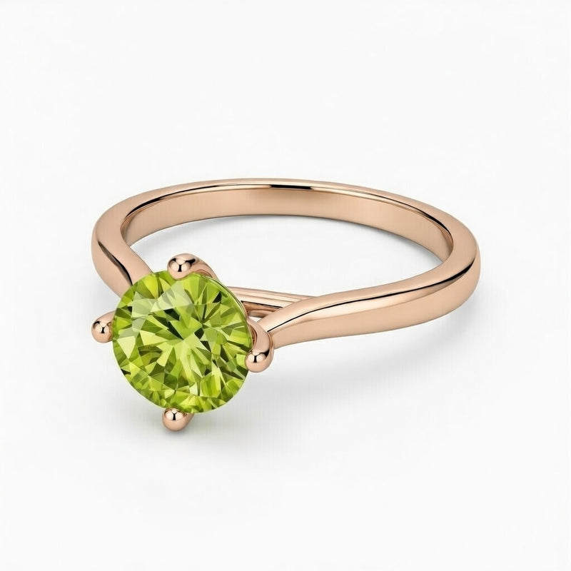 peridot birthstone ring in rose gold finish — front view