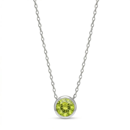 peridot birthstone necklace in white gold finish — front view
