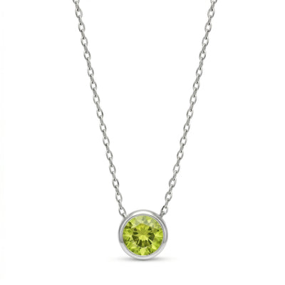 peridot birthstone necklace in white gold finish — front view
