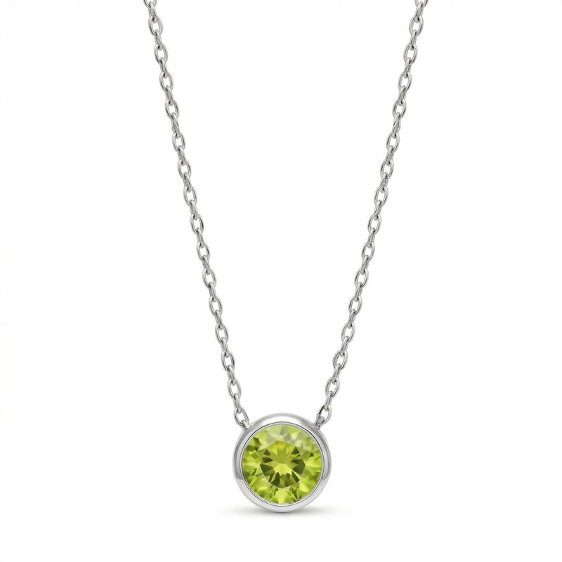 peridot birthstone necklace in white gold finish — front view