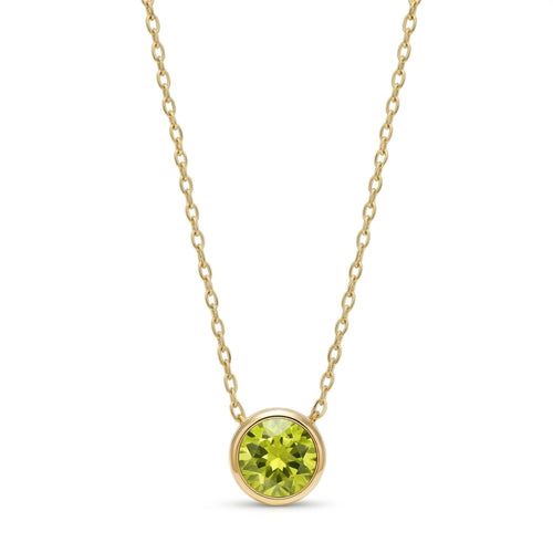 peridot birthstone necklace in yellow gold finish — front view