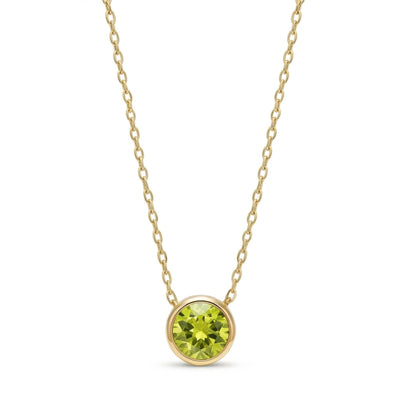 peridot birthstone necklace in yellow gold finish — front view