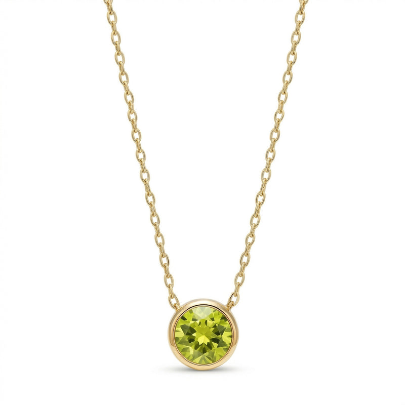 peridot birthstone necklace in yellow gold finish — front view