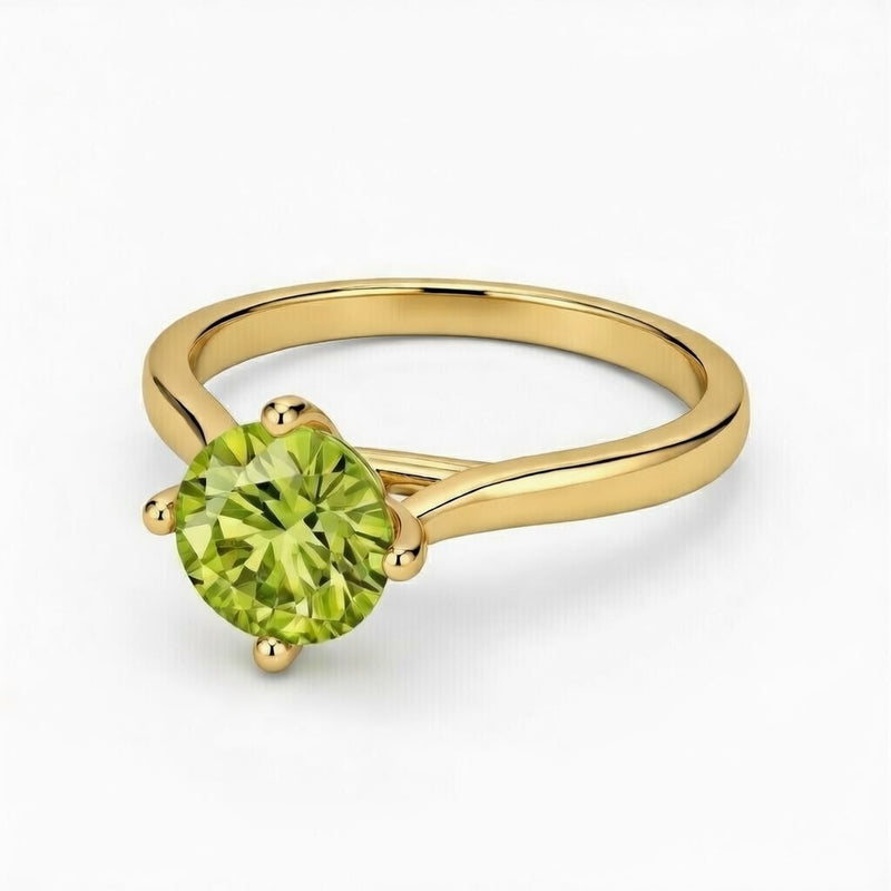 peridot birthstone ring in yellow gold finish — front view
