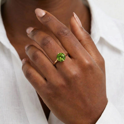 peridot birthstone ring in yellow gold finish — model view