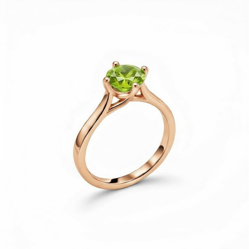 peridot birthstone ring in rose gold finish — side view