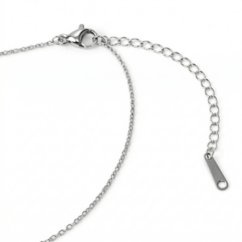 sapphire birthstone necklace in white gold finish — back view
