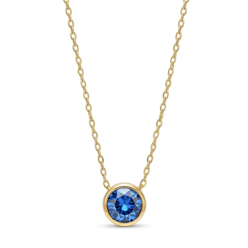sapphire birthstone necklace in yellow gold finish — front view