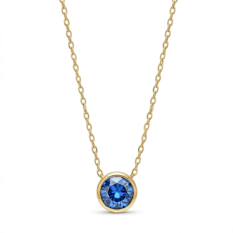 sapphire birthstone necklace in yellow gold finish — front view