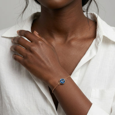 sapphire birthstone bracelet in rose gold finish — model view