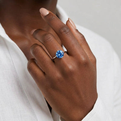 sapphire birthstone ring in white gold finish — model view