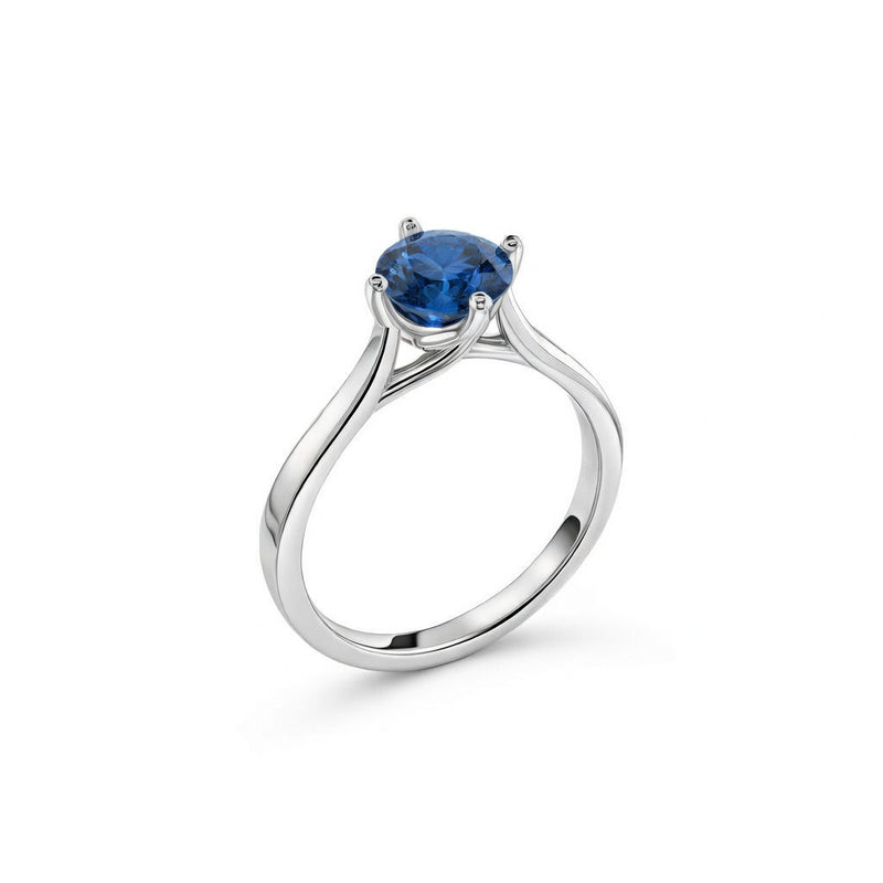 sapphire birthstone ring in white gold finish — side view