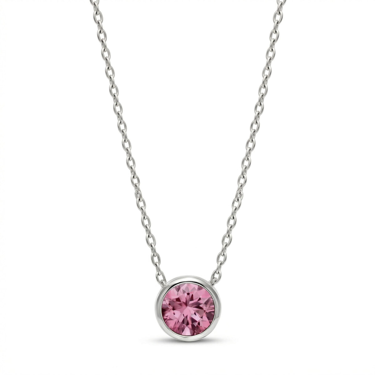 tourmaline birthstone necklace in white gold finish — front view